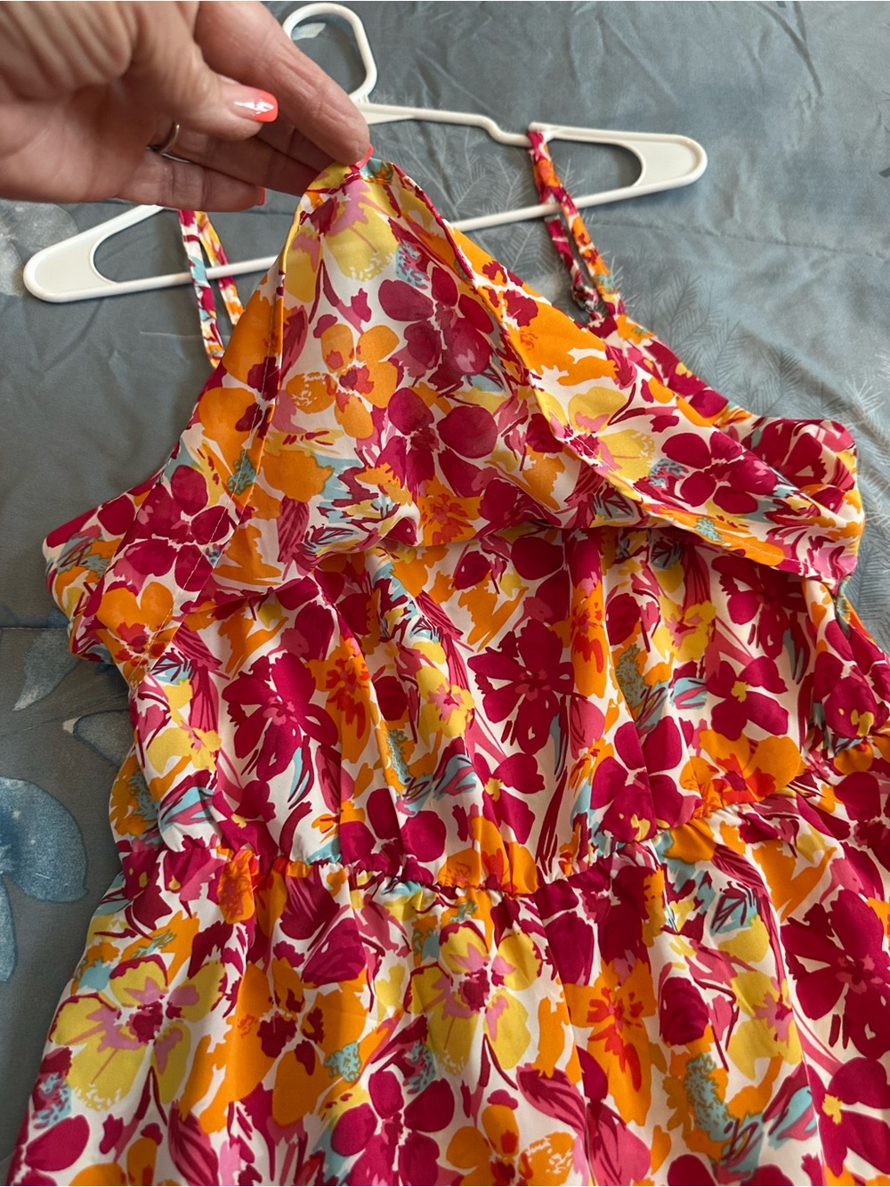 EUC Floral Romper - Bright Pink & Orange UNBRANDED Sz L - Picture 3 of 11